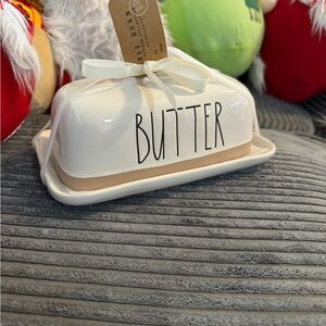 Rae Dunn White Butter Dish with Black Lettering